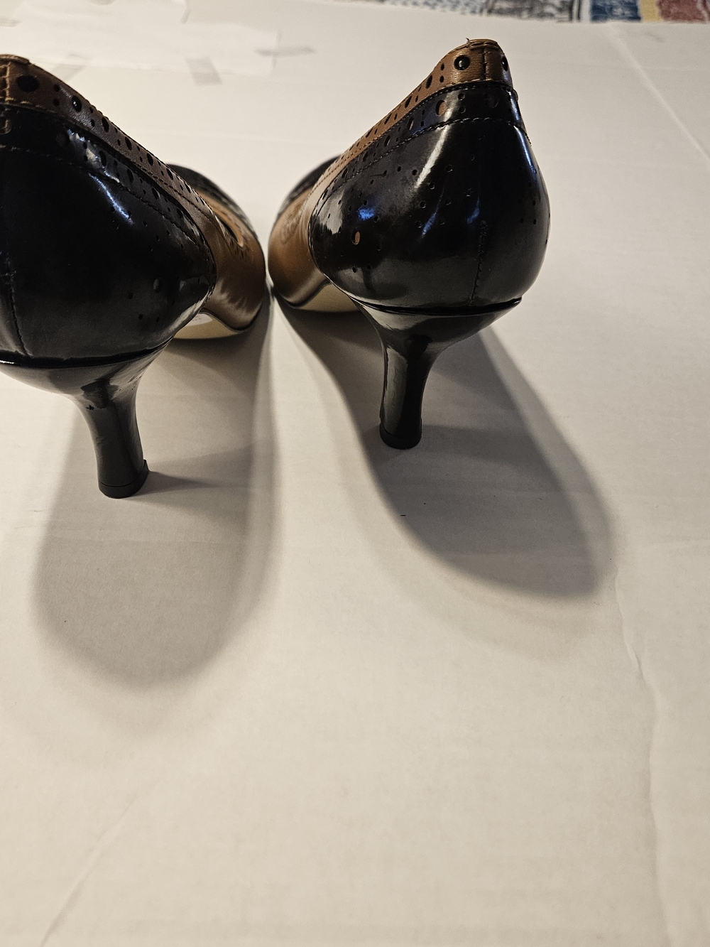 Franco Sarto Two-Tone Brown and Black Brogue Kitten Heels - Picture 3 of 8